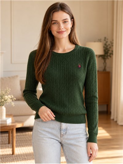 Cable knit sweater with mini embroidery