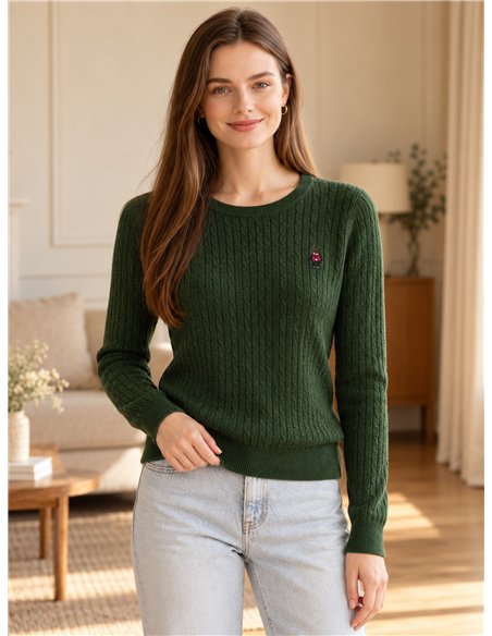 Cable knit sweater with mini embroidery