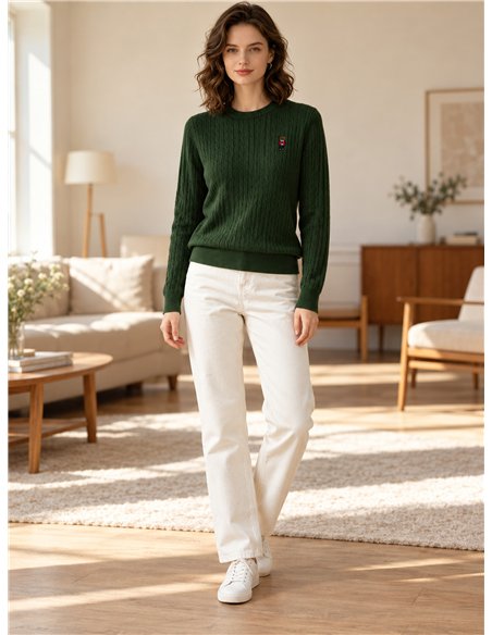 Cable knit sweater with mini embroidery