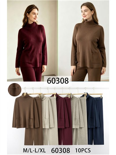 Conjunto jersey cuello alto con bolsillos y pantalón 2
