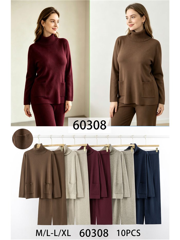 Conjunto jersey cuello alto con bolsillos y pantalón