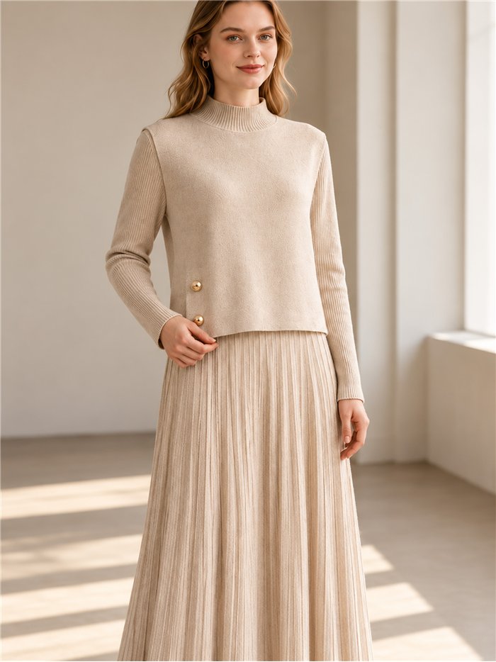 Conjunto top punto con vestido plisado