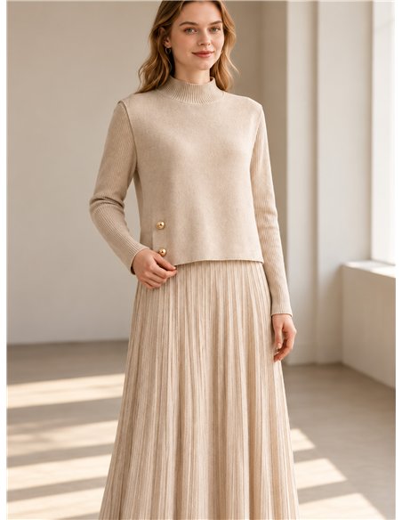 Conjunto top punto con vestido plisado