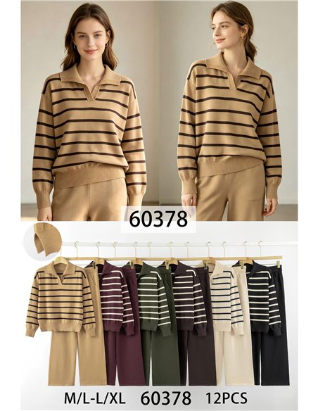 Set aus gestreiftem Polo-Pullover und Hose