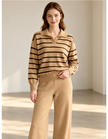 Set aus gestreiftem Polo-Pullover und Hose
