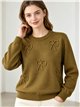 Knit sweater with bow appliqués