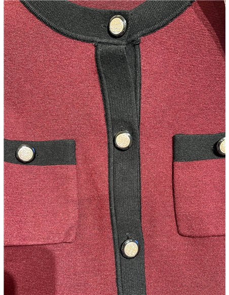 Conjunto de jaqueta e calça de malha bicolor