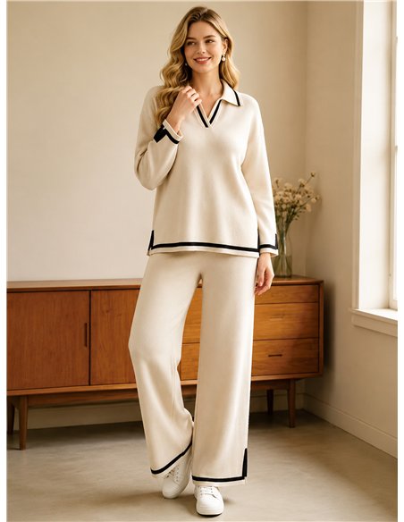 Ensemble pull à col roulé et pantalon avec finitions contrastées