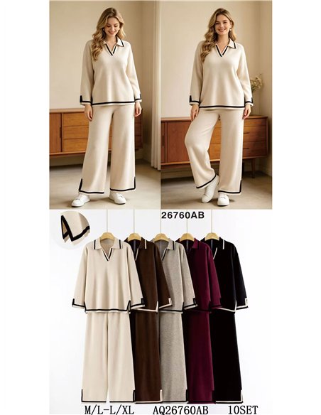 Ensemble pull à col roulé et pantalon avec finitions contrastées