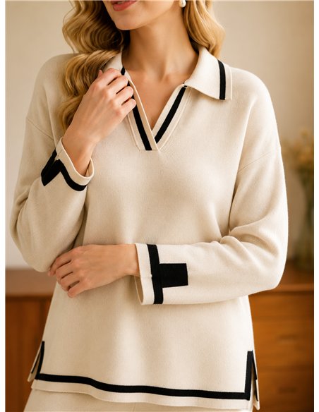 Ensemble pull à col roulé et pantalon avec finitions contrastées