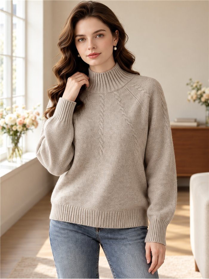 High neck cable detail sweater