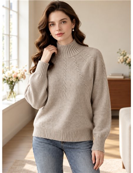 High neck cable detail sweater