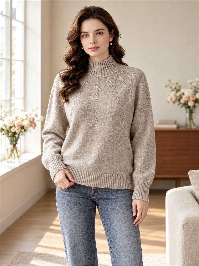 High neck cable detail sweater