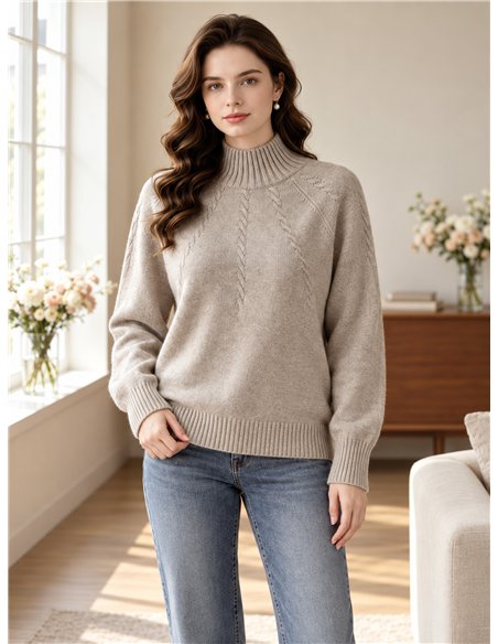 High neck cable detail sweater