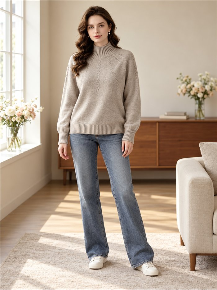 High neck cable detail sweater