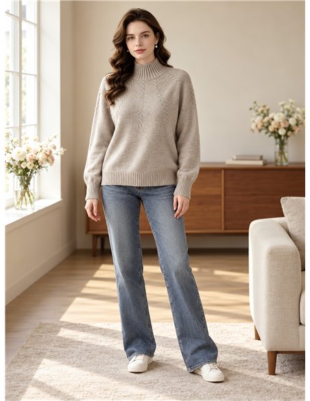 High neck cable detail sweater