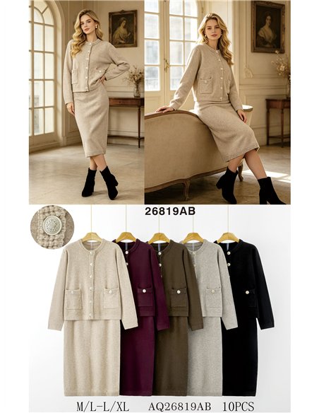 Conjunto de cardigã e saia midi