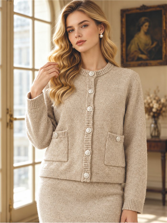 Conjunto de cardigã e saia midi