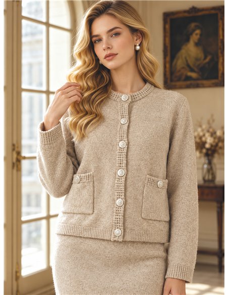Conjunto de cardigã e saia midi
