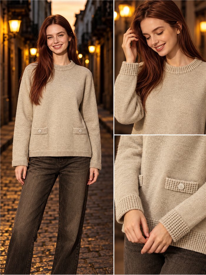 Pullover mit Taschen und Knopf