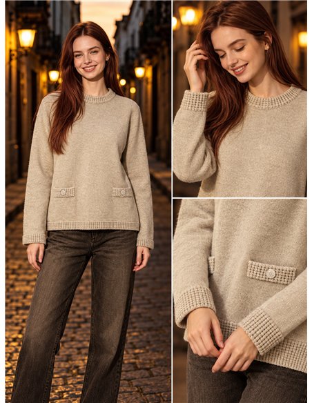 Pullover mit Taschen und Knopf