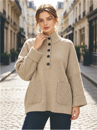 Jersey amplio rombos con cuello abotonado