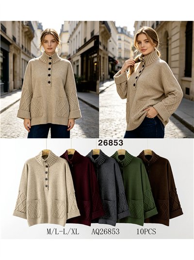 Jersey amplio rombos con cuello abotonado 2
