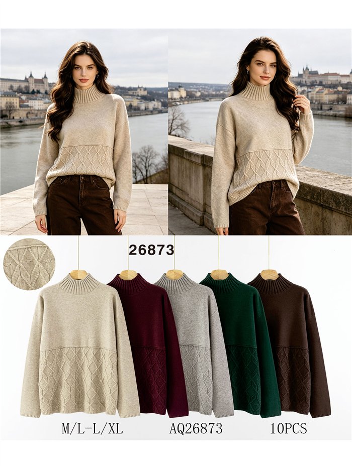 Jersey cuello alto con trenzado