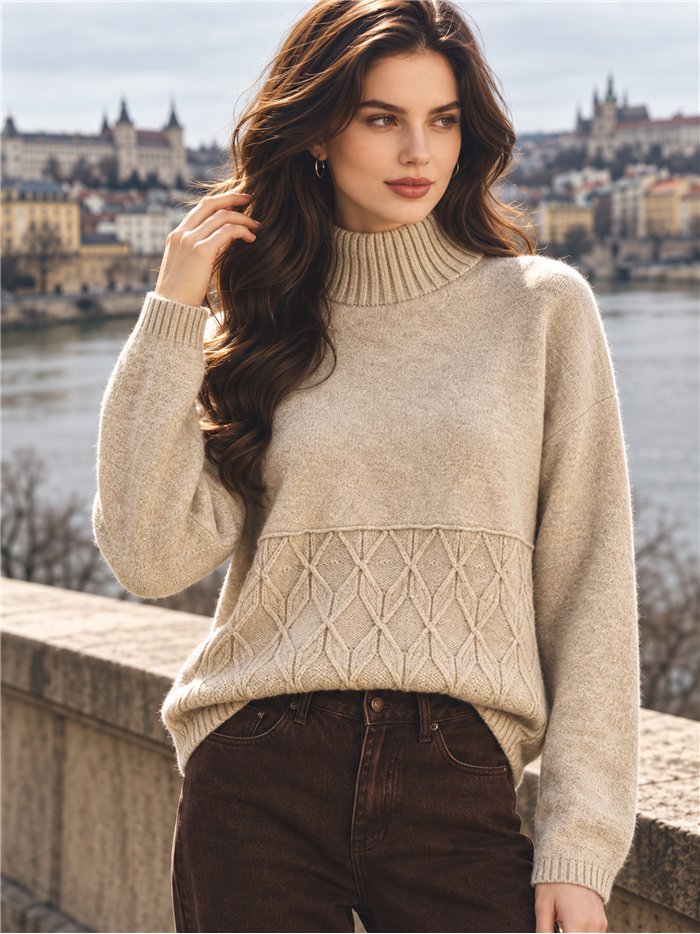Jersey cuello alto con trenzado