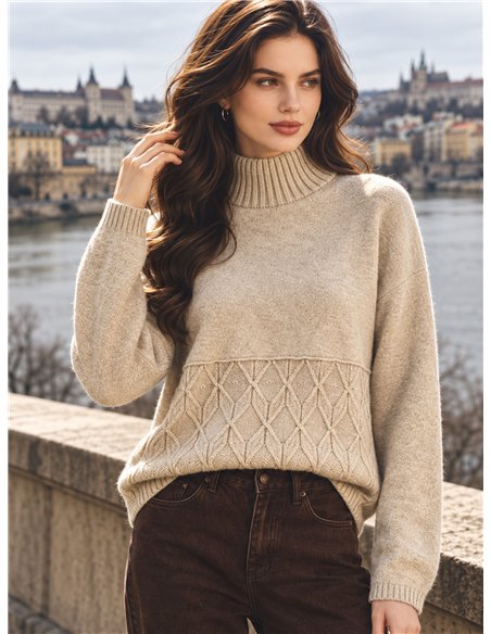 Jersey cuello alto con trenzado