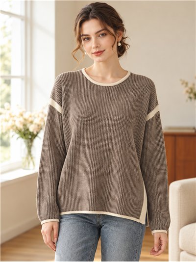 Zweifarbiger Pullover mit kontrastierender Borte