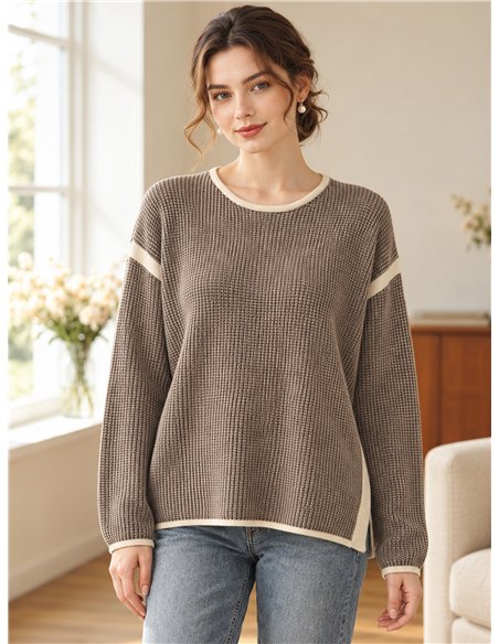 Zweifarbiger Pullover mit kontrastierender Borte