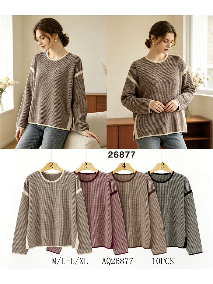 Zweifarbiger Pullover mit kontrastierender Borte