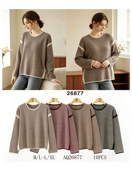 Zweifarbiger Pullover mit kontrastierender Borte