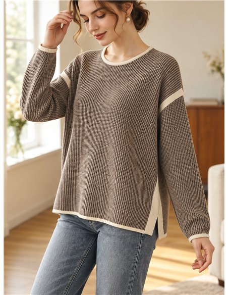 Zweifarbiger Pullover mit kontrastierender Borte