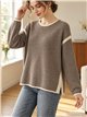 Zweifarbiger Pullover mit kontrastierender Borte