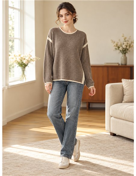 Zweifarbiger Pullover mit kontrastierender Borte
