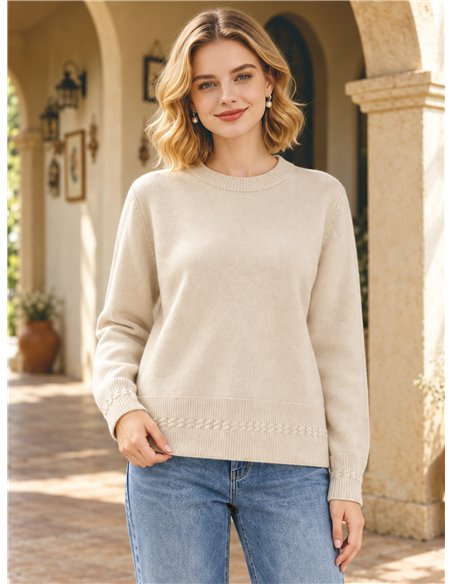 Cable hem round neck sweater