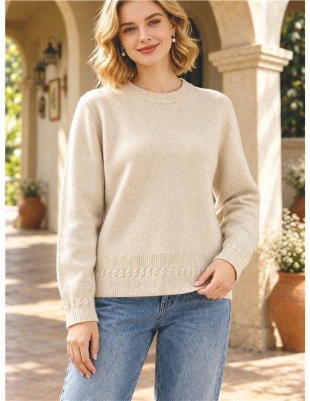 Cable hem round neck sweater