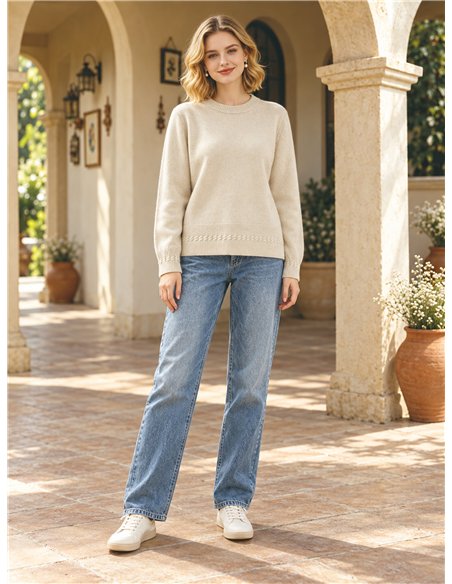 Cable hem round neck sweater