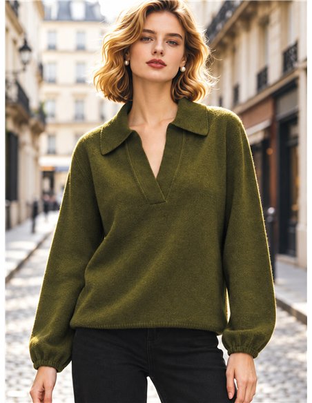Jersey cuello polo con lana