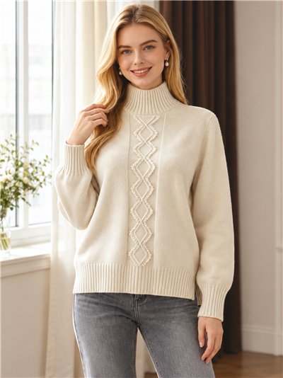 Jersey cuello alto con trenzado vertical