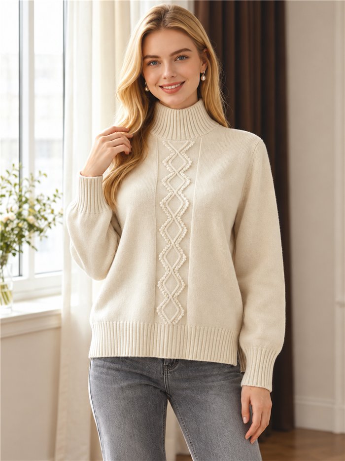 Jersey cuello alto con trenzado vertical
