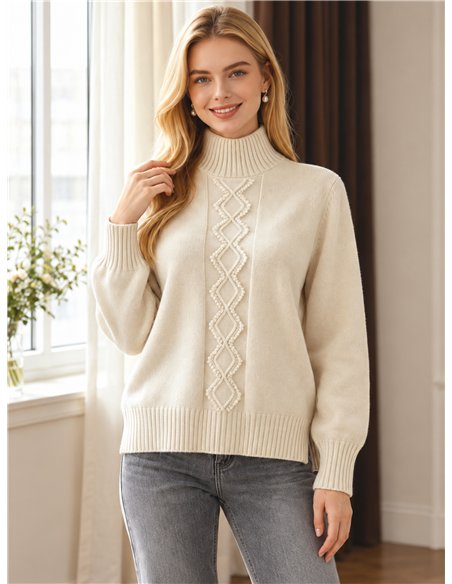 Jersey cuello alto con trenzado vertical