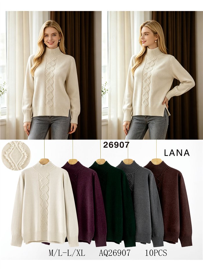 Jersey cuello alto con trenzado vertical