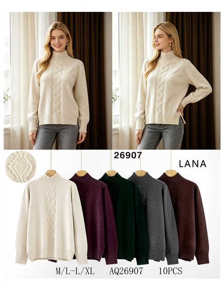 Jersey cuello alto con trenzado vertical