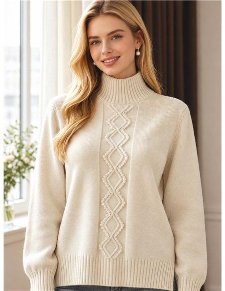 Jersey cuello alto con trenzado vertical