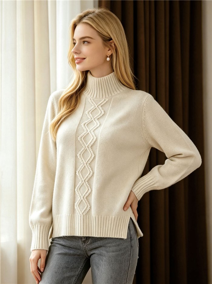 Jersey cuello alto con trenzado vertical