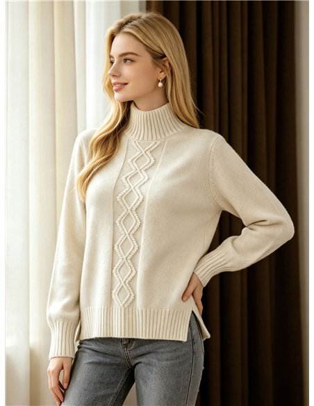 Jersey cuello alto con trenzado vertical