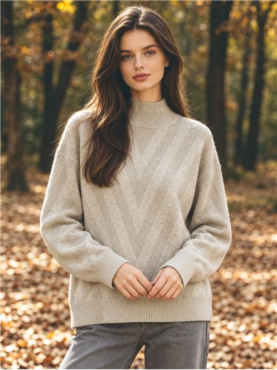 Maglione a collo alto con motivo a chevron